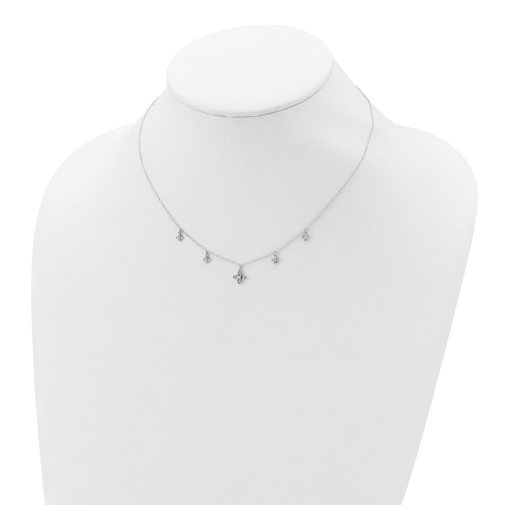 Sterling Silver Rhodium-Plated Cz Crosses W/2In Ext Necklace