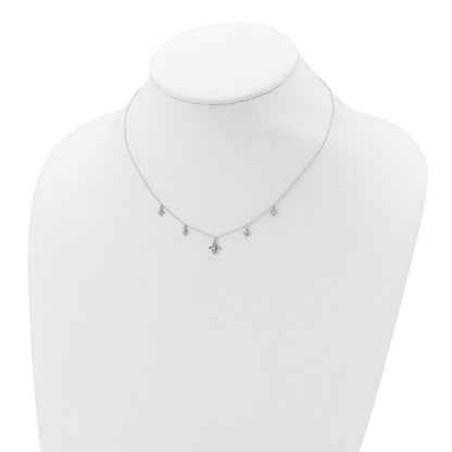 Sterling Silver Rhodium-Plated Cz Crosses W/2In Ext Necklace