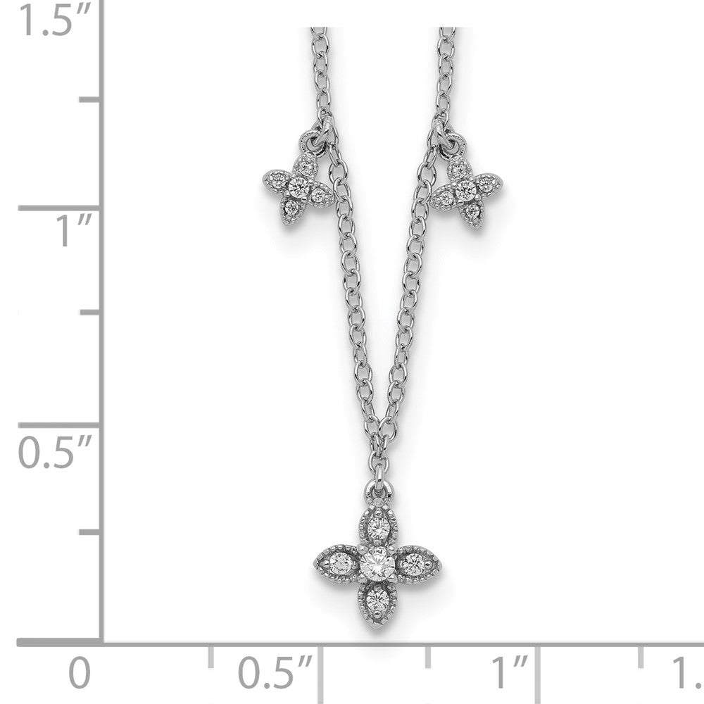Sterling Silver Rhodium-Plated Cz Crosses W/2In Ext Necklace