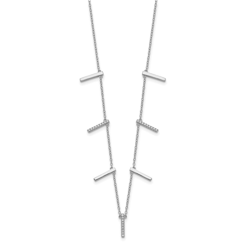 Sterling Silver Rhodium-Plated Cz Vertical Bars W/2In Ext Necklace
