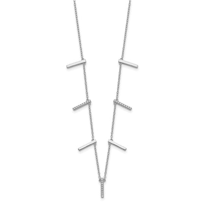 Sterling Silver Rhodium-Plated Cz Vertical Bars W/2In Ext Necklace
