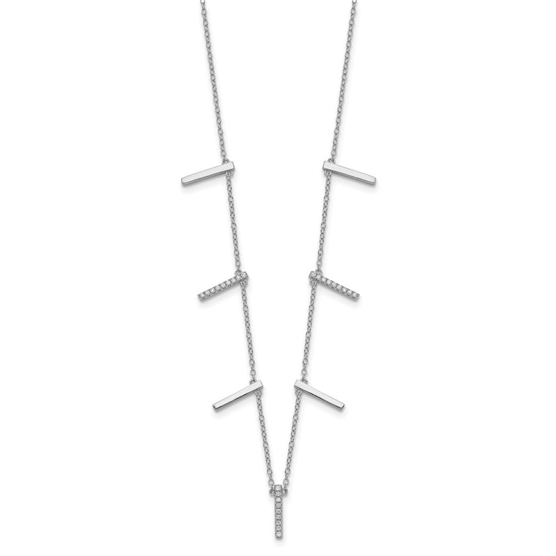 Sterling Silver Rhodium-Plated Cz Vertical Bars W/2In Ext Necklace