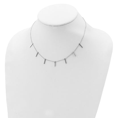 Sterling Silver Rhodium-Plated Cz Vertical Bars W/2In Ext Necklace
