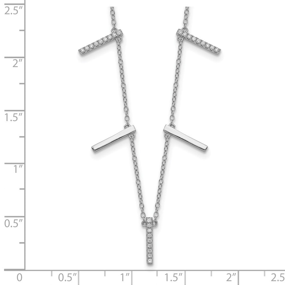 Sterling Silver Rhodium-Plated Cz Vertical Bars W/2In Ext Necklace