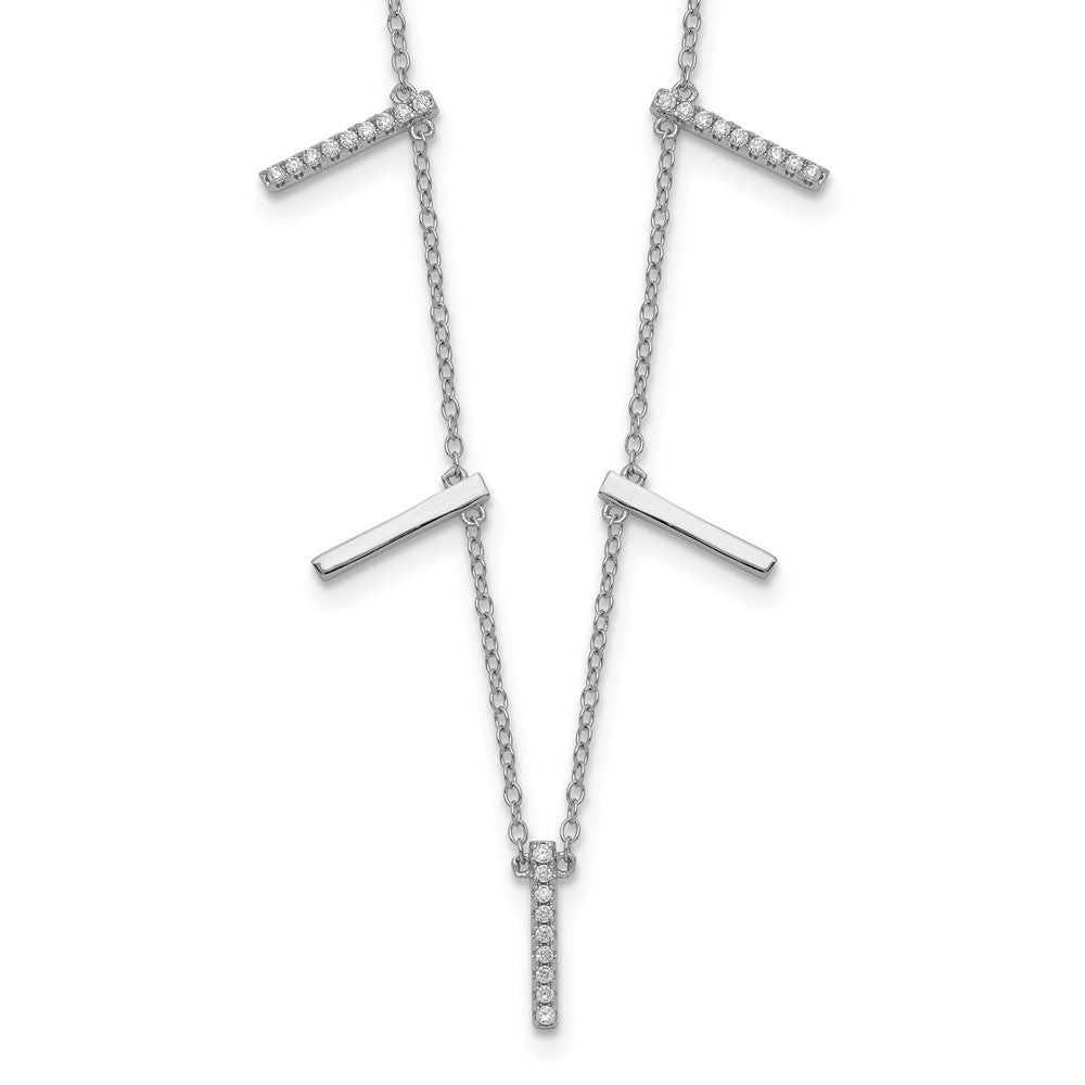Sterling Silver Rhodium-Plated Cz Vertical Bars W/2In Ext Necklace