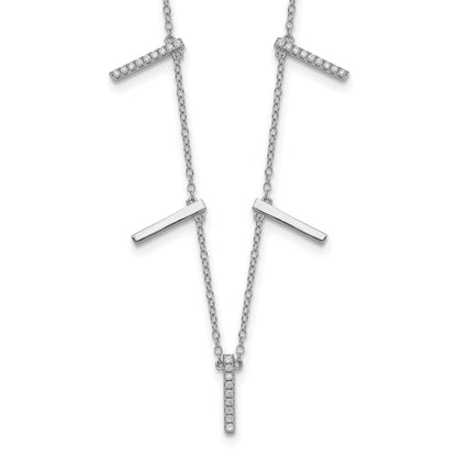 Sterling Silver Rhodium-Plated Cz Vertical Bars W/2In Ext Necklace