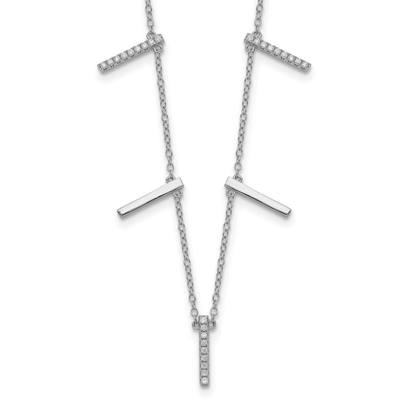 Sterling Silver Rhodium-Plated Cz Vertical Bars W/2In Ext Necklace