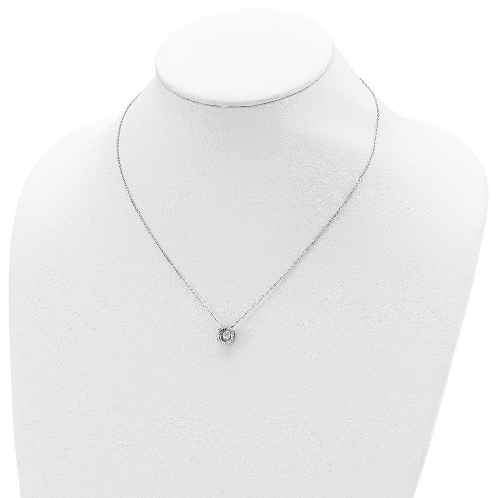 Sterling Silver Rhod-Plated Hexagon Moving Cz W/2In Ext Necklace