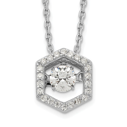 Sterling Silver Rhod-Plated Hexagon Moving Cz W/2In Ext Necklace