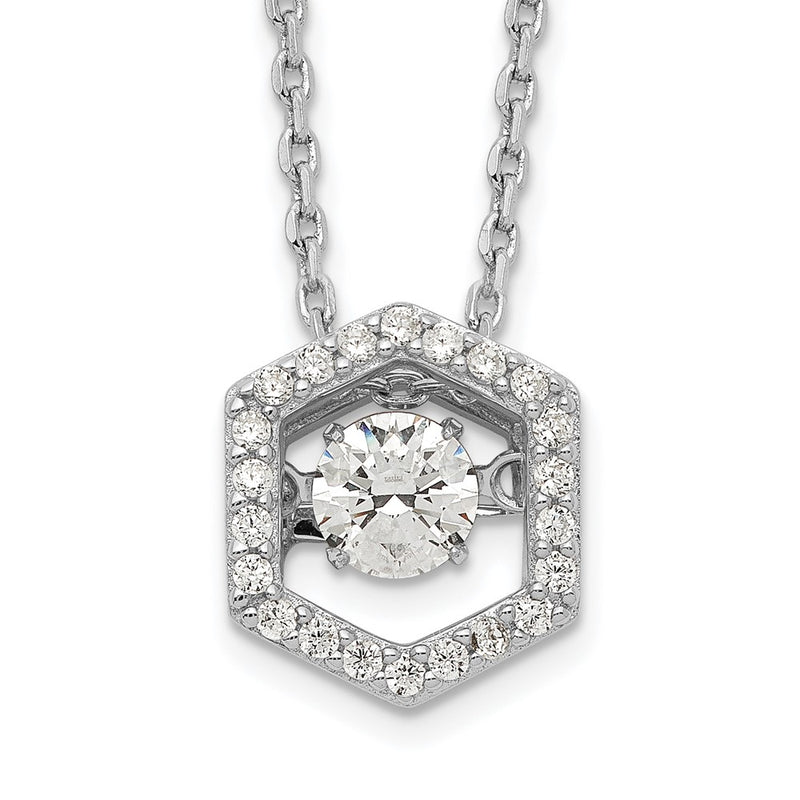 Sterling Silver Rhod-Plated Hexagon Moving Cz W/2In Ext Necklace