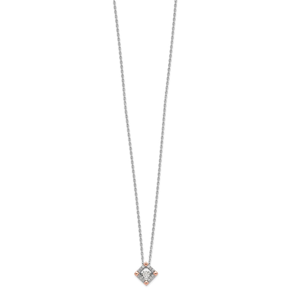 Sterling Silver Rh-Plated Rose-Tone Moving Cz W/2In Ext Necklace