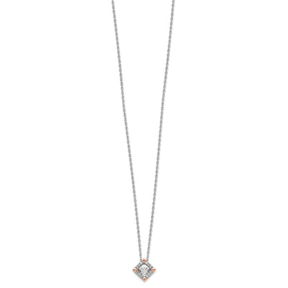 Sterling Silver Rh-Plated Rose-Tone Moving Cz W/2In Ext Necklace