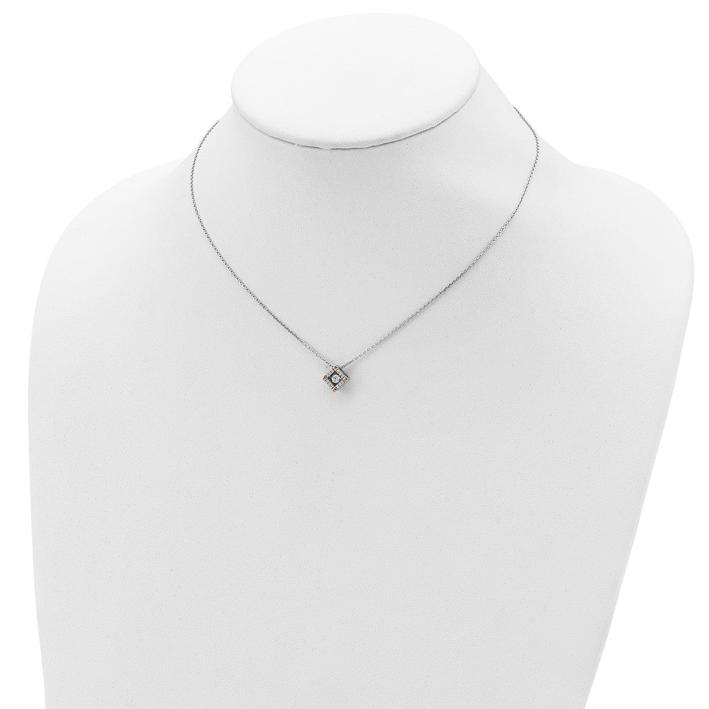 Sterling Silver Rh-Plated Rose-Tone Moving Cz W/2In Ext Necklace
