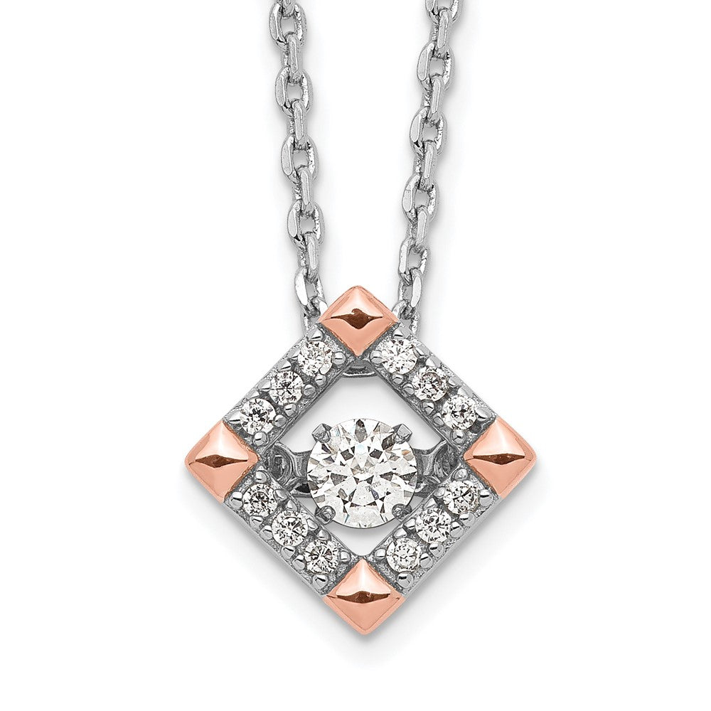 Sterling Silver Rh-Plated Rose-Tone Moving Cz W/2In Ext Necklace