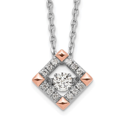 Sterling Silver Rh-Plated Rose-Tone Moving Cz W/2In Ext Necklace