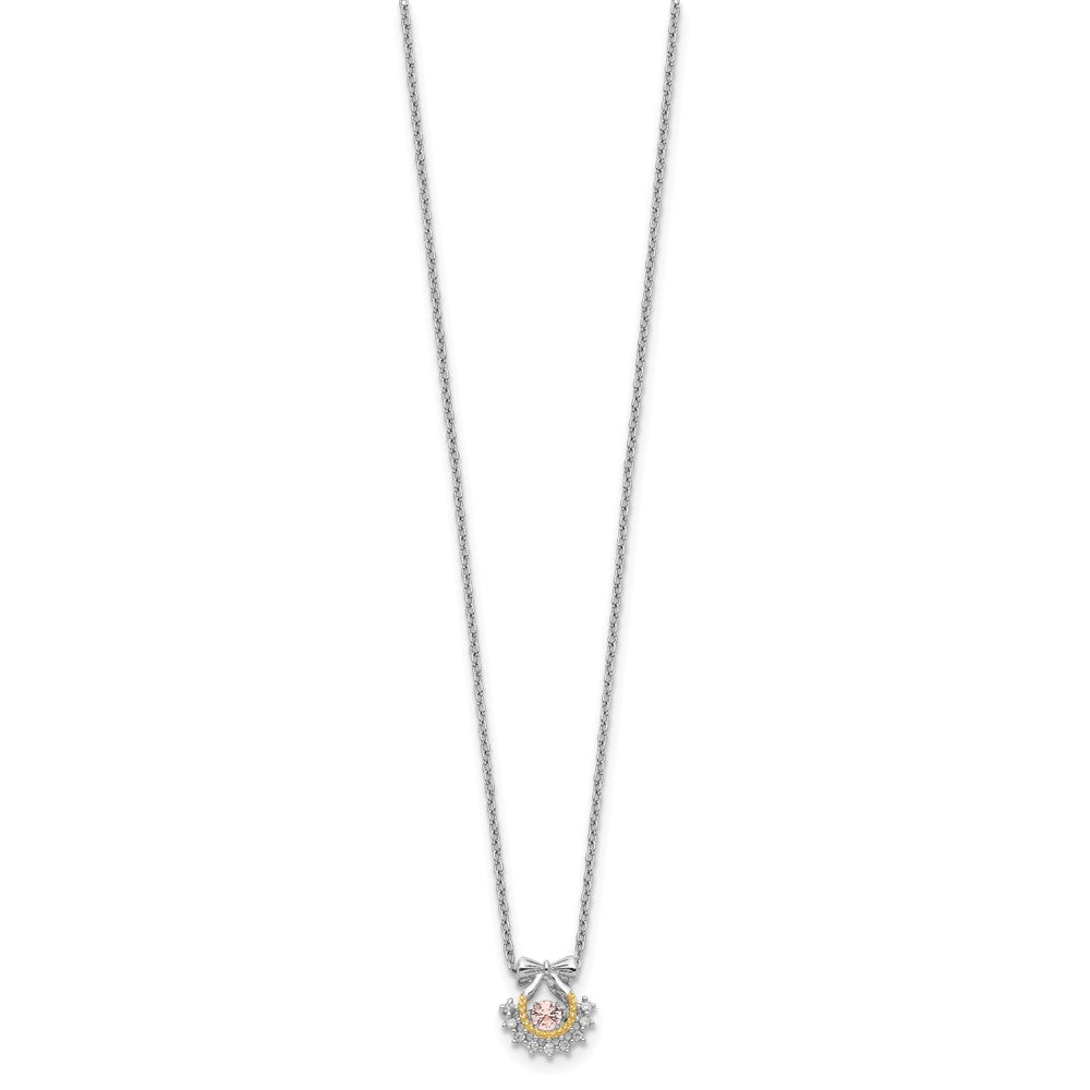 Sterling Silver Rh-Pltd Gold-Tone Moving Pink Cz W/2In Ext Necklace