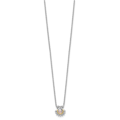 Sterling Silver Rh-Pltd Gold-Tone Moving Pink Cz W/2In Ext Necklace