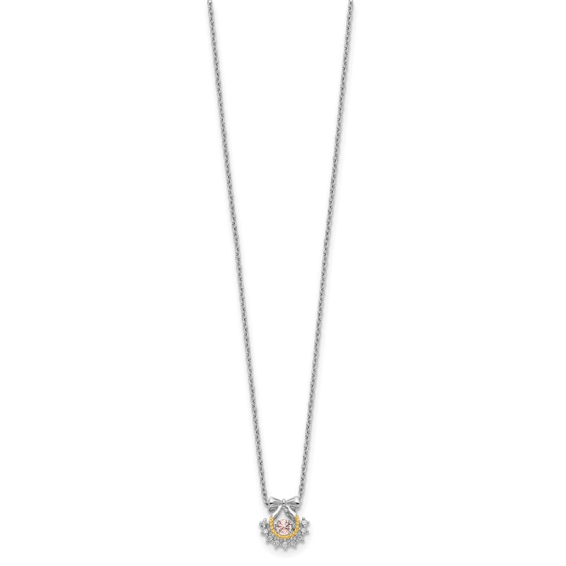Sterling Silver Rh-Pltd Gold-Tone Moving Pink Cz W/2In Ext Necklace