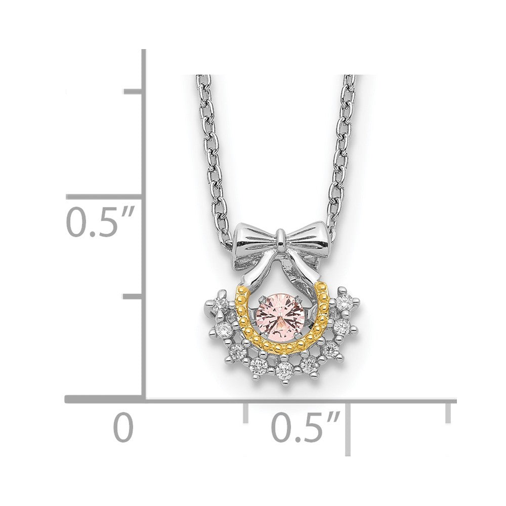 Sterling Silver Rh-Pltd Gold-Tone Moving Pink Cz W/2In Ext Necklace