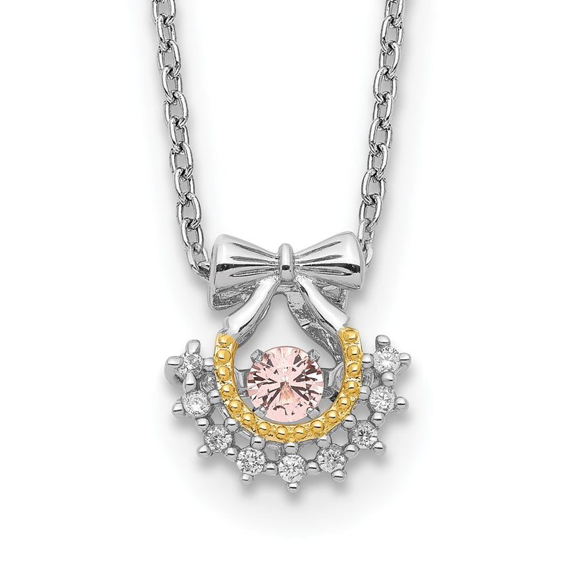 Sterling Silver Rh-Pltd Gold-Tone Moving Pink Cz W/2In Ext Necklace
