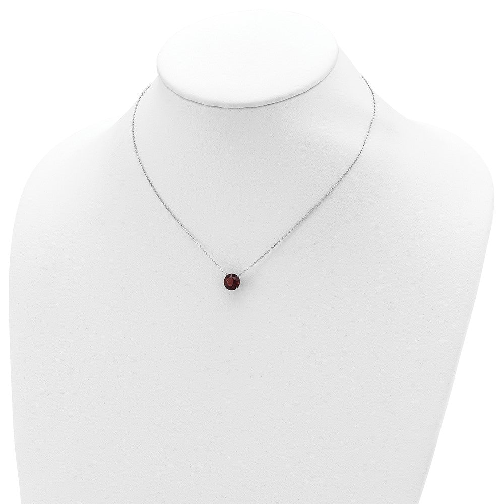 Sterling Silver Rhodium Plated Dark Red Swarovski Crystal 16.5 Inch Necklace With 2 Extension