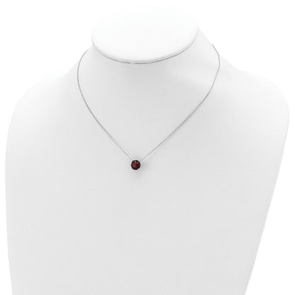 Sterling Silver Rhodium Plated Dark Red Swarovski Crystal 16.5 Inch Necklace With 2 Extension