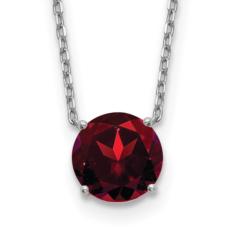 Sterling Silver Rhodium Plated Dark Red Swarovski Crystal 16.5 Inch Necklace With 2 Extension