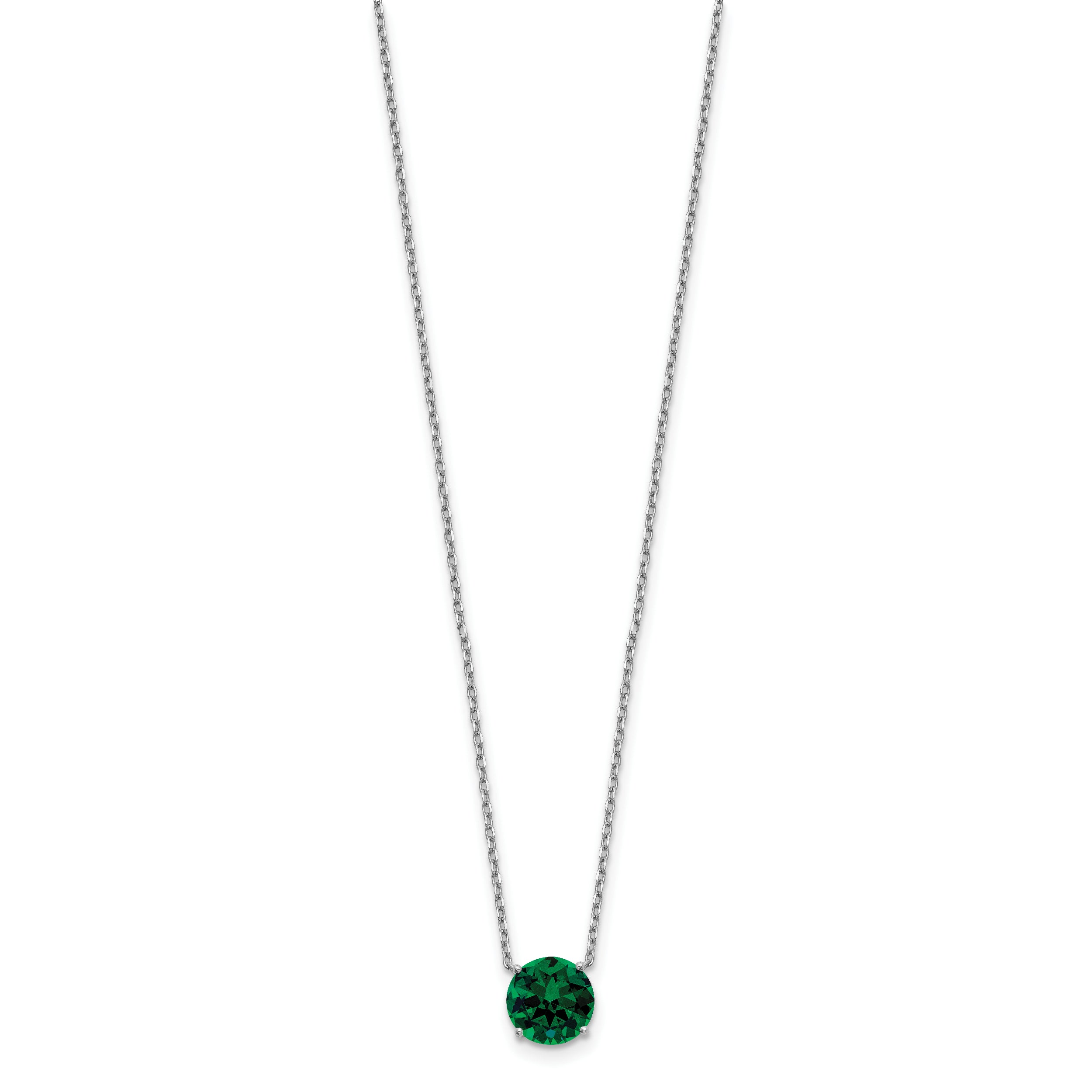 Sterling Silver Rhodium Plated Green Swarovski Crystal 16.5 Inch Necklace With 2 Extension