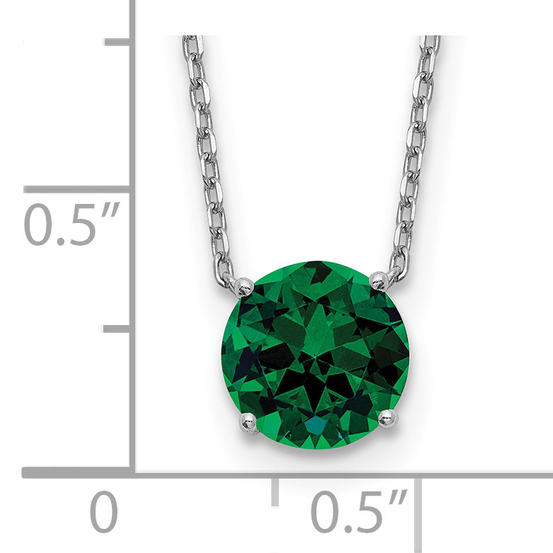 Sterling Silver Rhodium Plated Green Swarovski Crystal 16.5 Inch Necklace With 2 Extension