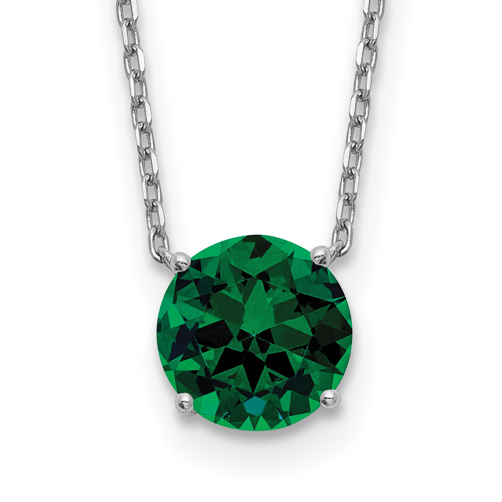 Sterling Silver Rhodium Plated Green Swarovski Crystal 16.5 Inch Necklace With 2 Extension