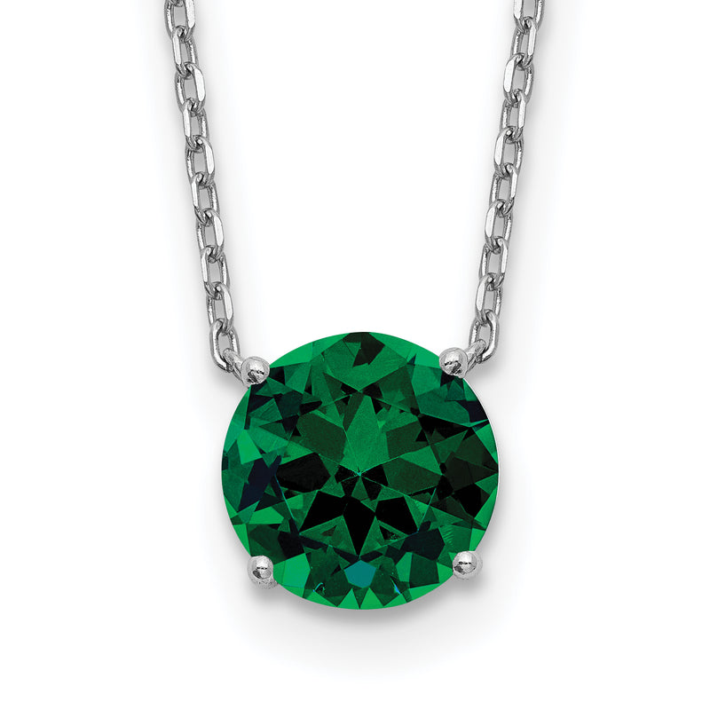 Sterling Silver Rhodium Plated Green Swarovski Crystal 16.5 Inch Necklace With 2 Extension