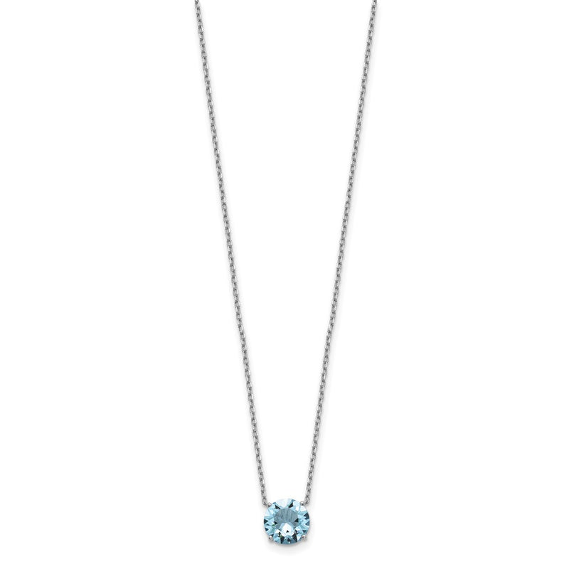 Sterling Silver Rhodium Plated Light Blue Swarovski Crystal 16.5 Inch Necklace With 2 Extension