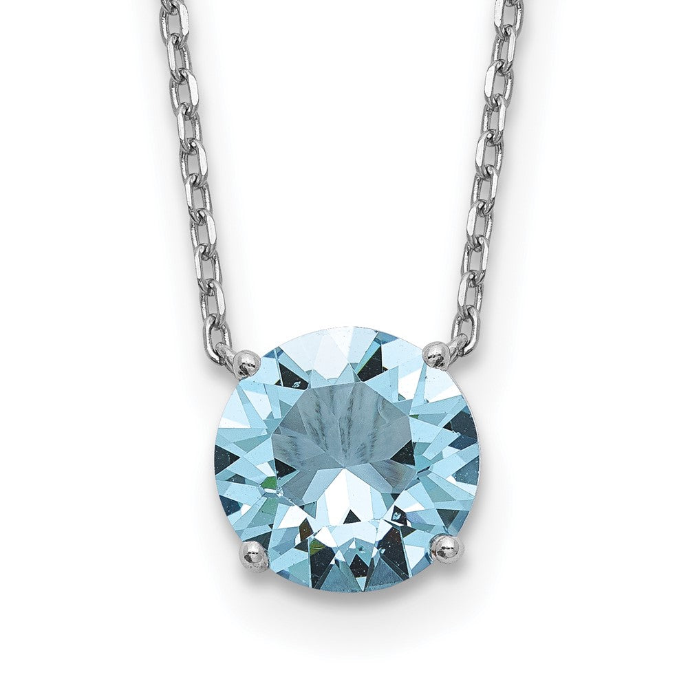 Sterling Silver Rhodium Plated Light Blue Swarovski Crystal 16.5 Inch Necklace With 2 Extension