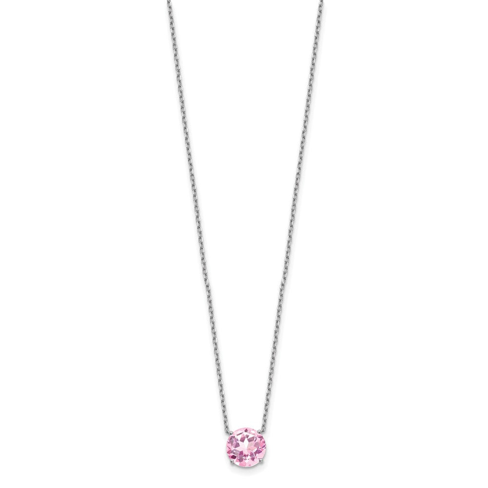 Sterling Silver Rhodium Plated Light Pink Swarovski Crystal 16.5 Inch Necklace With 2 Extension