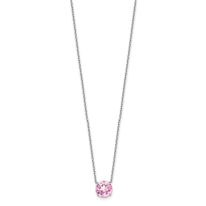 Sterling Silver Rhodium Plated Light Pink Swarovski Crystal 16.5 Inch Necklace With 2 Extension