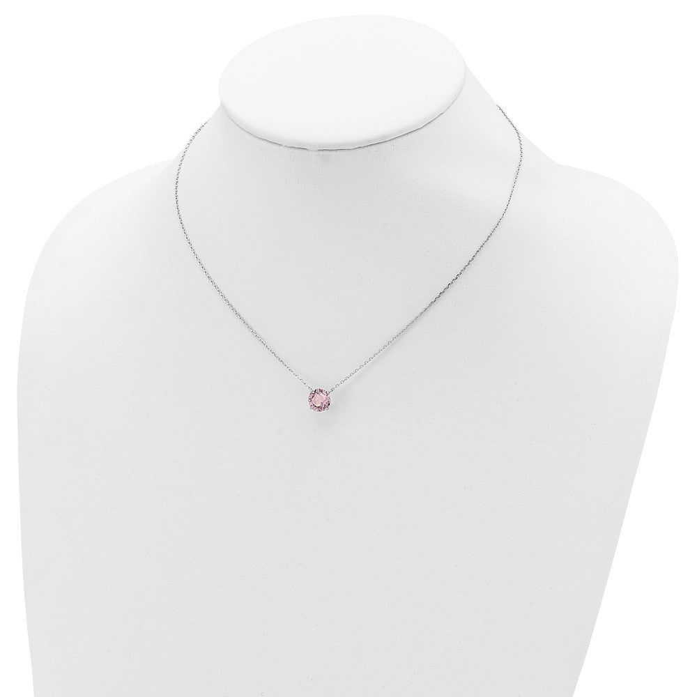 Sterling Silver Rhodium Plated Light Pink Swarovski Crystal 16.5 Inch Necklace With 2 Extension