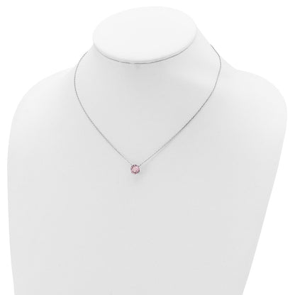 Sterling Silver Rhodium Plated Light Pink Swarovski Crystal 16.5 Inch Necklace With 2 Extension