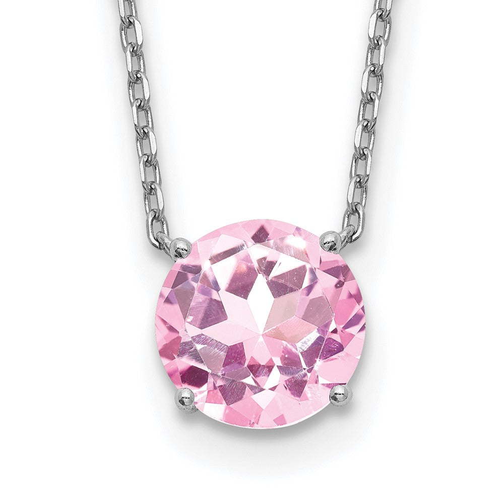 Sterling Silver Rhodium Plated Light Pink Swarovski Crystal 16.5 Inch Necklace With 2 Extension