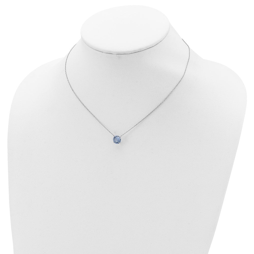 Sterling Silver Rhodium Plated Blue Swarovski Crystal 16.5 Inch Necklace With 2 Extension
