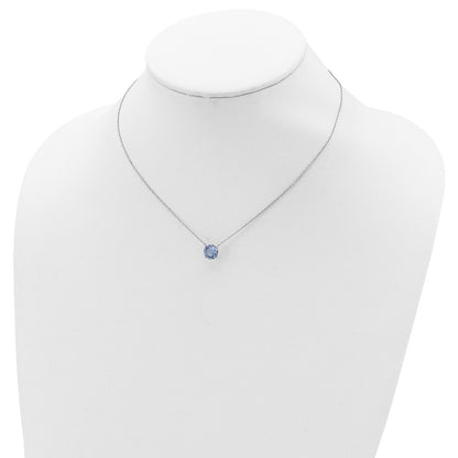 Sterling Silver Rhodium Plated Blue Swarovski Crystal 16.5 Inch Necklace With 2 Extension