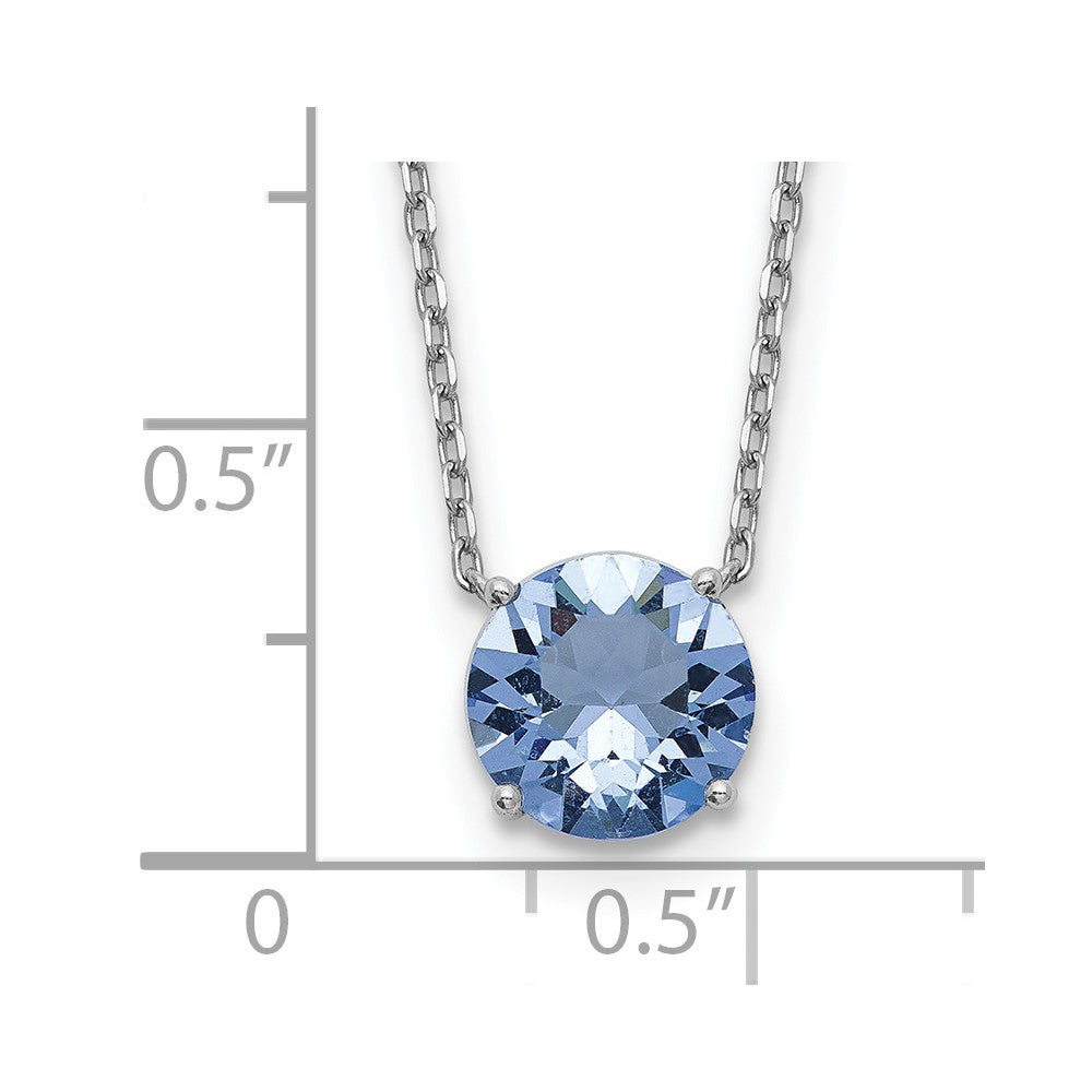 Sterling Silver Rhodium Plated Blue Swarovski Crystal 16.5 Inch Necklace With 2 Extension