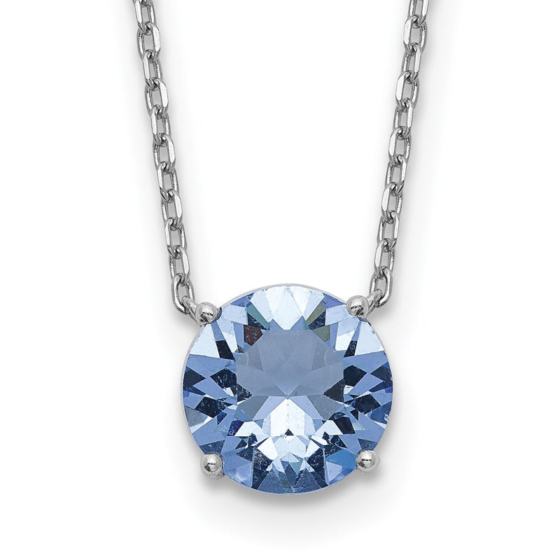 Sterling Silver Rhodium Plated Blue Swarovski Crystal 16.5 Inch Necklace With 2 Extension