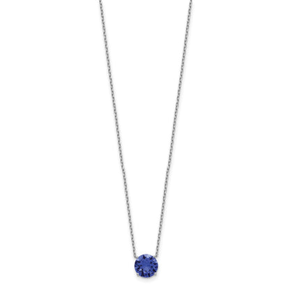Sterling Silver Rhodium Plated Blue Swarovski Crystal 16.5 Inch Necklace With 2 Extension