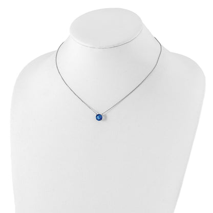 Sterling Silver Rhodium Plated Blue Swarovski Crystal 16.5 Inch Necklace With 2 Extension