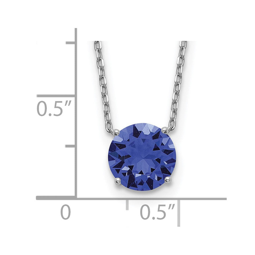 Sterling Silver Rhodium Plated Blue Swarovski Crystal 16.5 Inch Necklace With 2 Extension