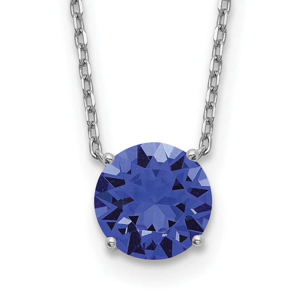 Sterling Silver Rhodium Plated Blue Swarovski Crystal 16.5 Inch Necklace With 2 Extension