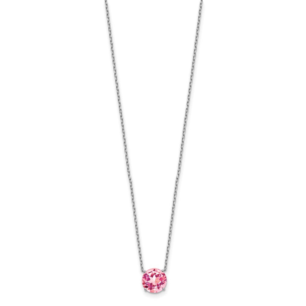 Sterling Silver Rhodium Plated Pink Swarovski Crystal 16.5 Inch Necklace With 2 Extension