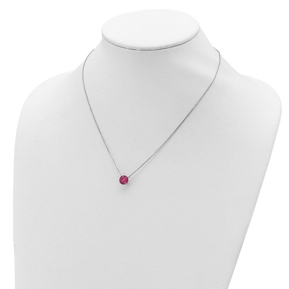 Sterling Silver Rhodium Plated Pink Swarovski Crystal 16.5 Inch Necklace With 2 Extension