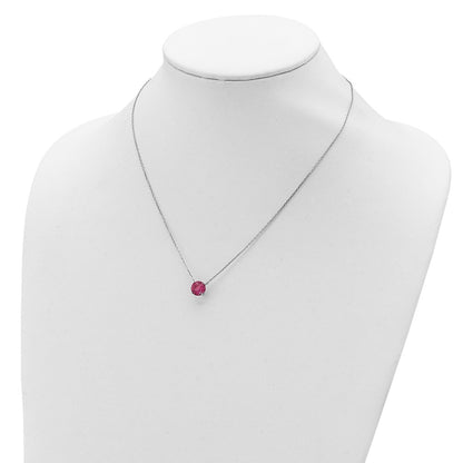 Sterling Silver Rhodium Plated Pink Swarovski Crystal 16.5 Inch Necklace With 2 Extension