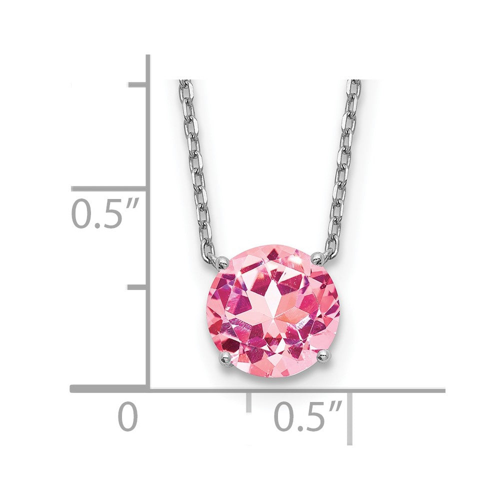 Sterling Silver Rhodium Plated Pink Swarovski Crystal 16.5 Inch Necklace With 2 Extension